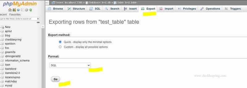 Exporting Database from your Local server